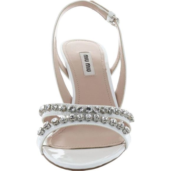 Miu Miu Womens Vernice 1 White Patent Leather Heel Sandals  Shoes Imperfections - Picture 3 of 4